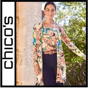 Chico's Everyday Floral Cotton Knit Vest Cardigan 2 piece in Buttercream 3 XL